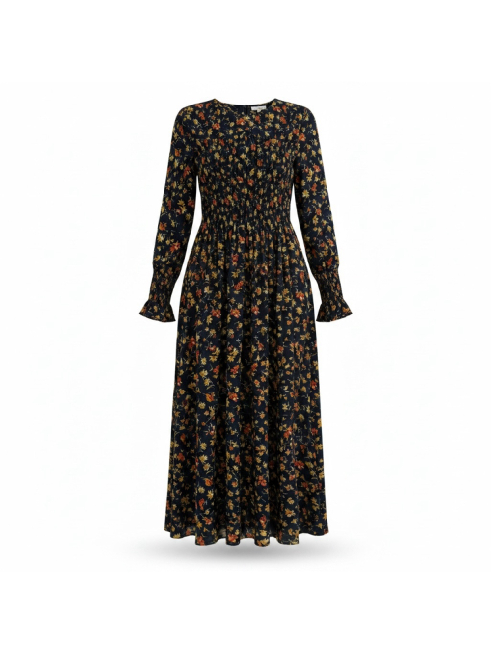 Victor Alfaro Collective Floral Print Tiered Crepe Dress Navy Orange Large